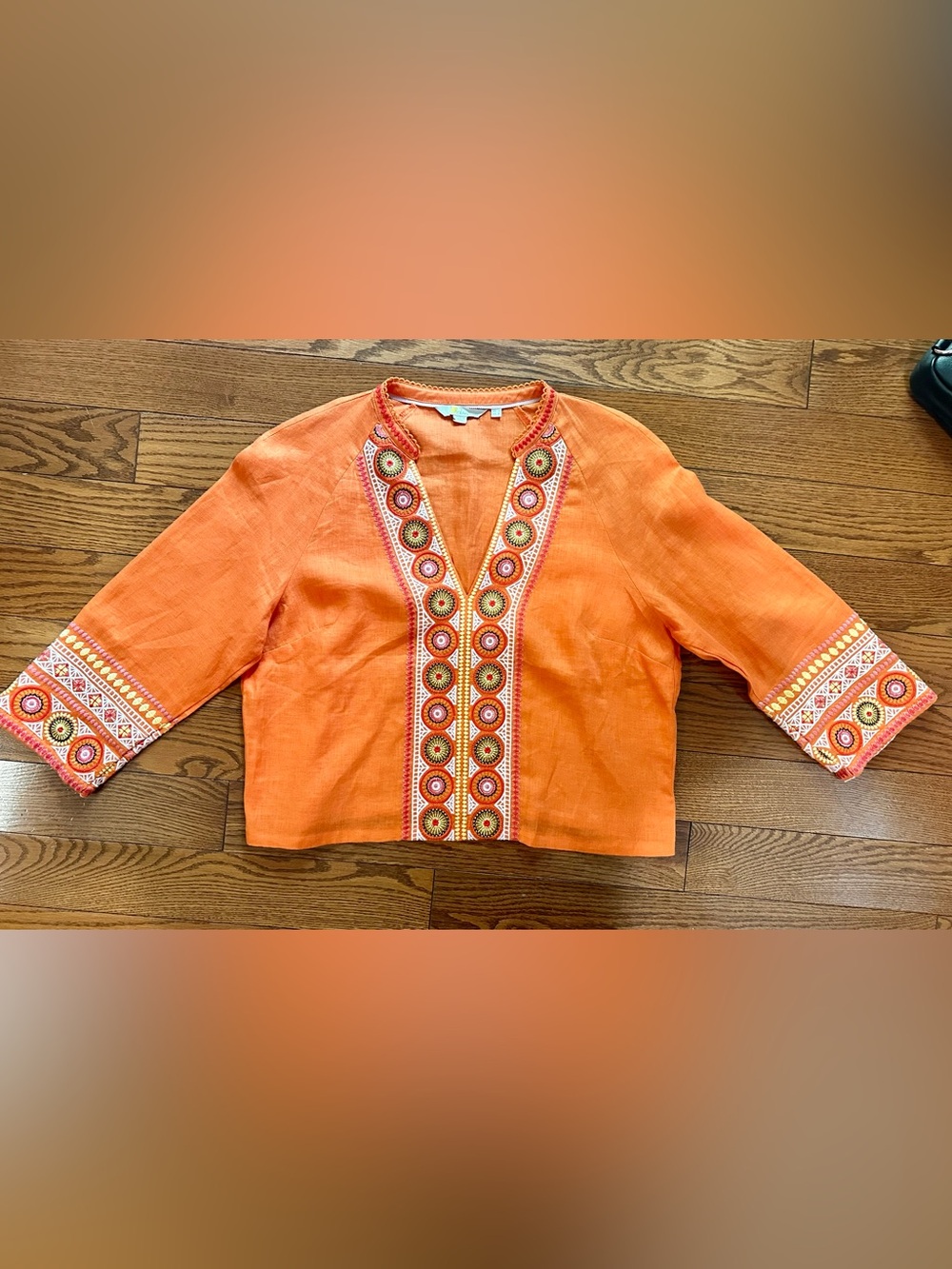 Boden Orange Embroidered V-Neck Tunic - Picture 4 of 4
